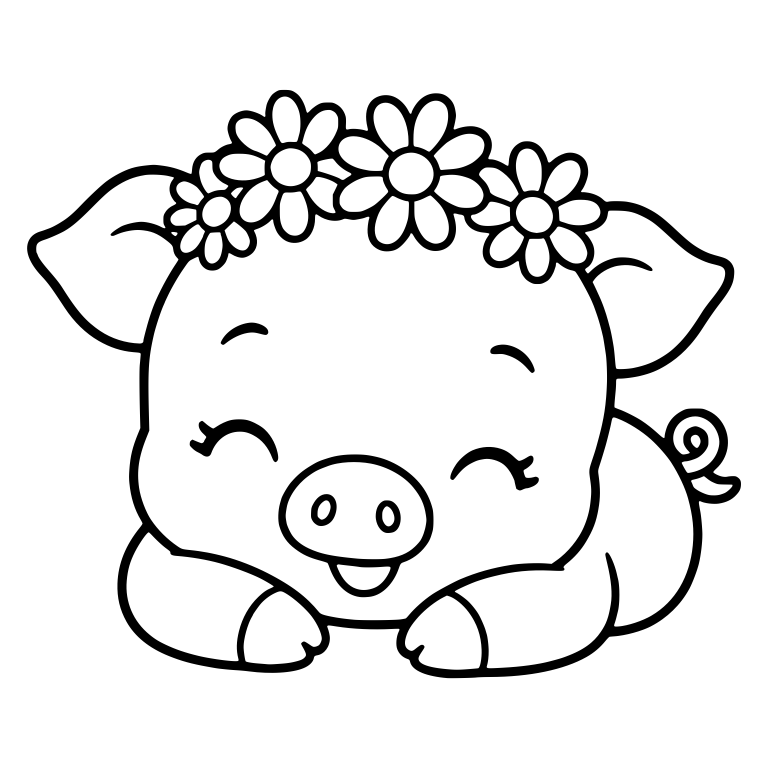 Lying Piglet With Daisy Crown and Closed Lashes — free animal SVG cut file
