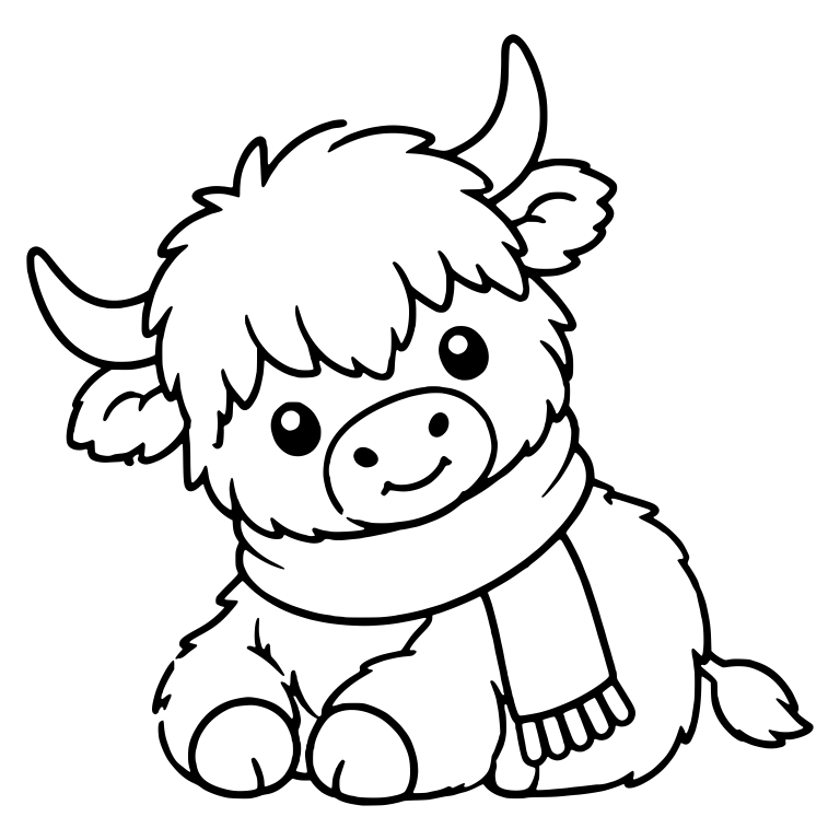 Resting Highland Calf With Head Tilt and Scarf — free animal SVG cut file