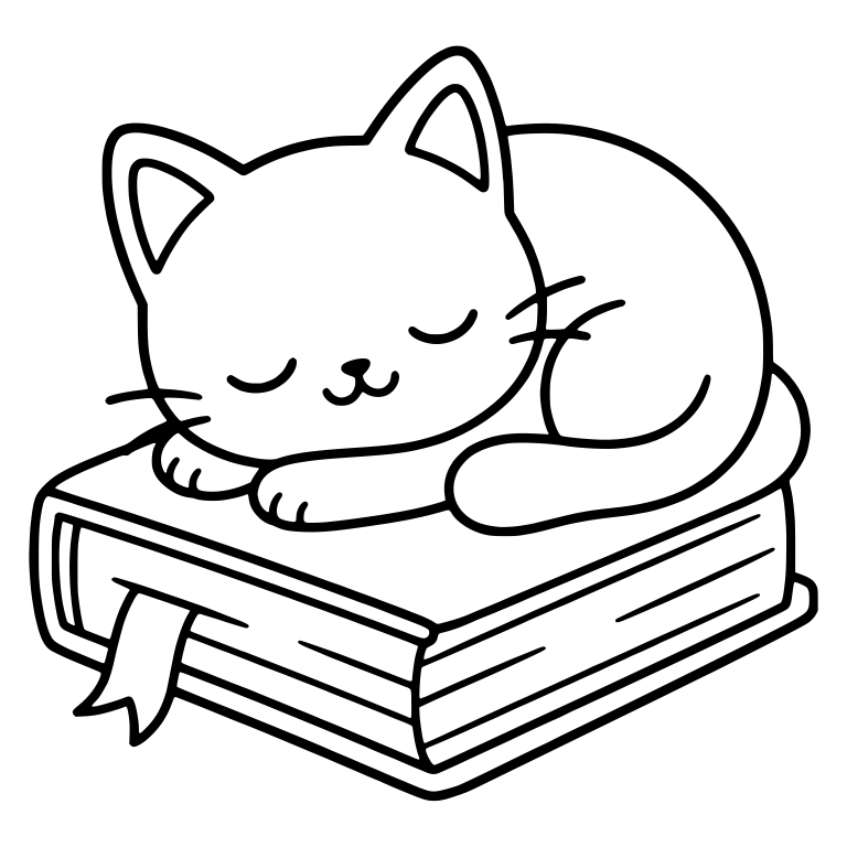Sleeping Kawaii Cat Curled Up on a Closed Book — free animal SVG cut file