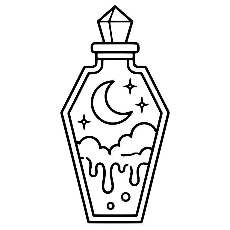 Coffin Bottle with Crescent Moon, Stars and Clouds — free objects SVG cut file