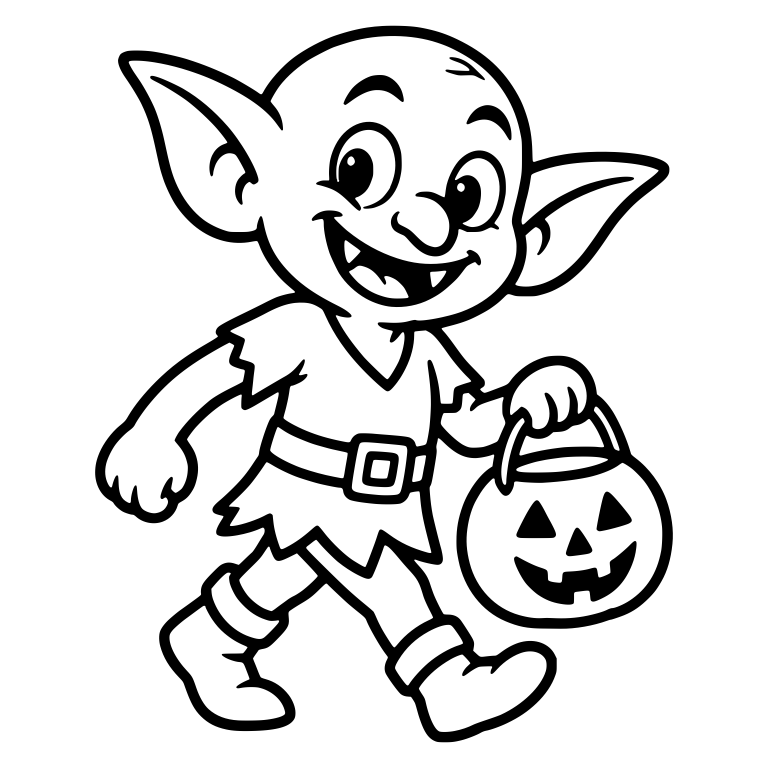 Walking Goblin Trick-or-Treater Swinging Pumpkin Bucket — free fantasy-creature SVG cut file