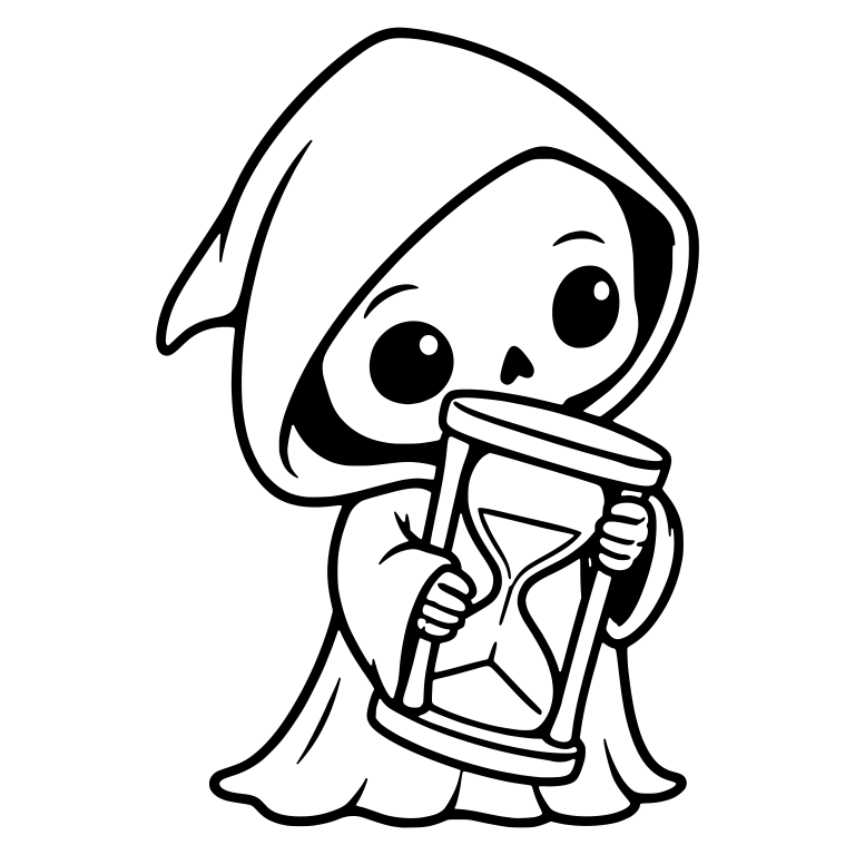 Leaning Grim Reaper Hugging a Large Hourglass — free characters SVG cut file