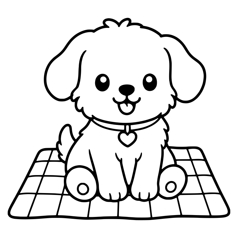 Sitting Puppy on Checkered Blanket With Heart Tag — free animal SVG cut file