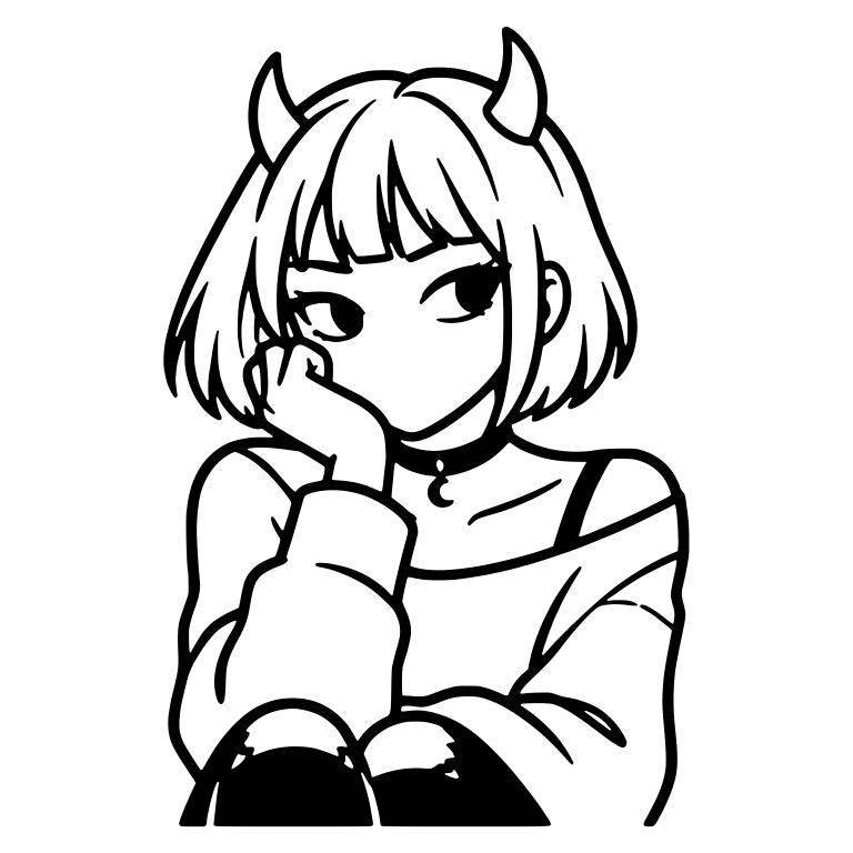 Emo Girl with Bob Haircut and Devil Horns, Chin on Hand — free characters SVG cut file