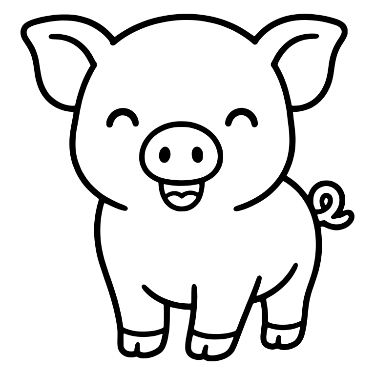 Front-Facing Smiling Piglet with Curly Tail — free animal SVG cut file