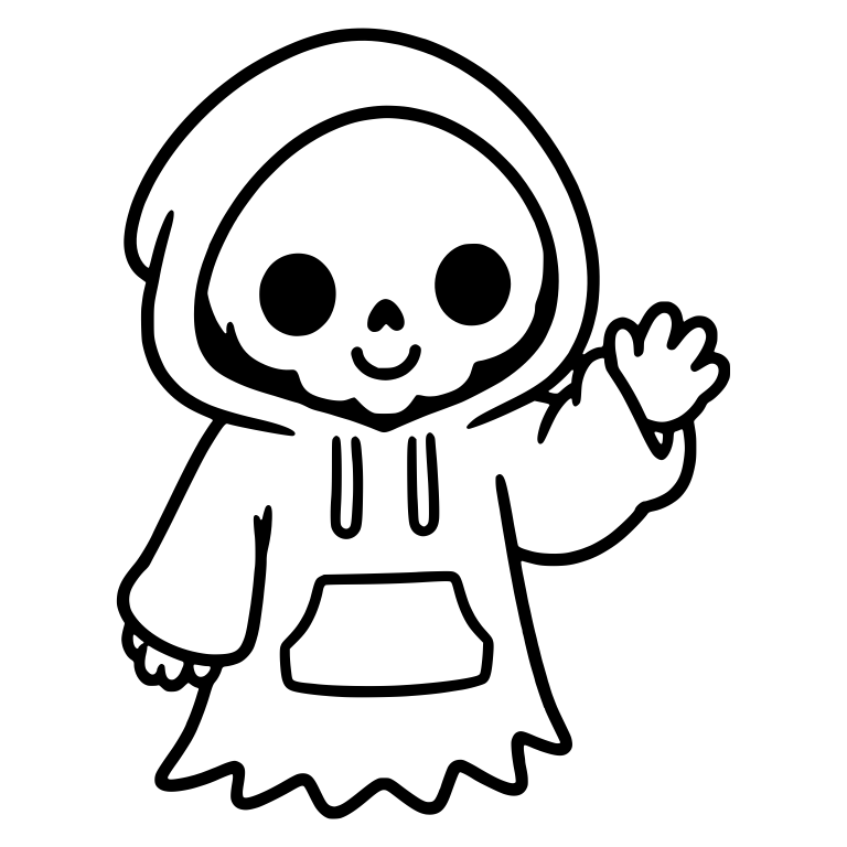 Kawaii Grim Reaper In Hoodie Waving With Jagged Hem — free characters SVG cut file