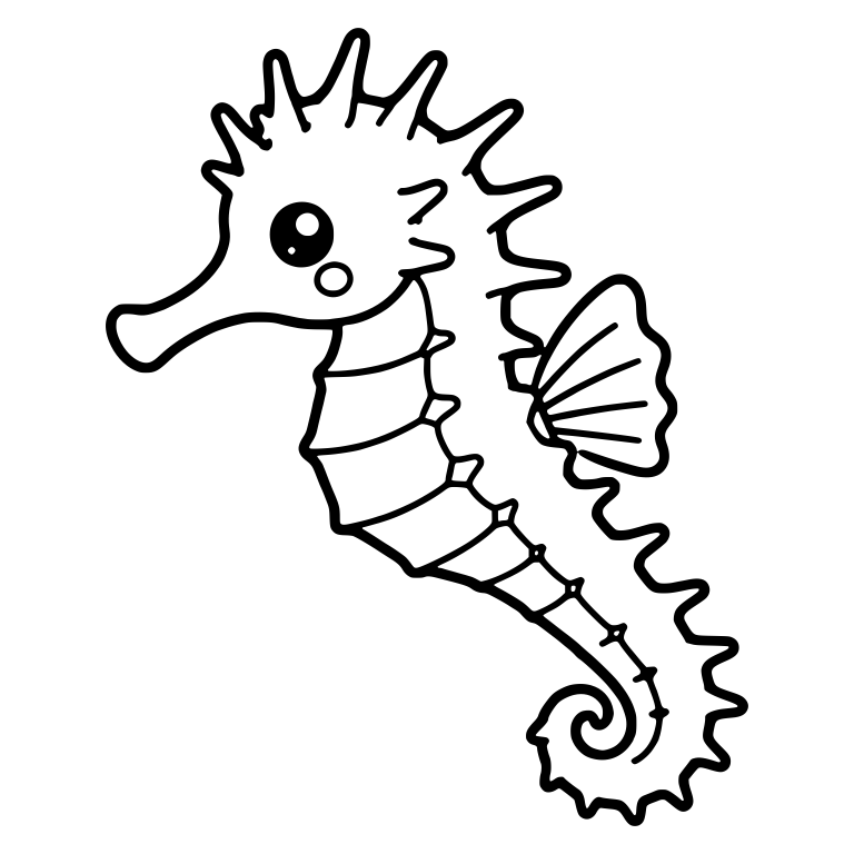 Tilted Spiny Seahorse With Squiggly Spiked Back — free animal SVG cut file