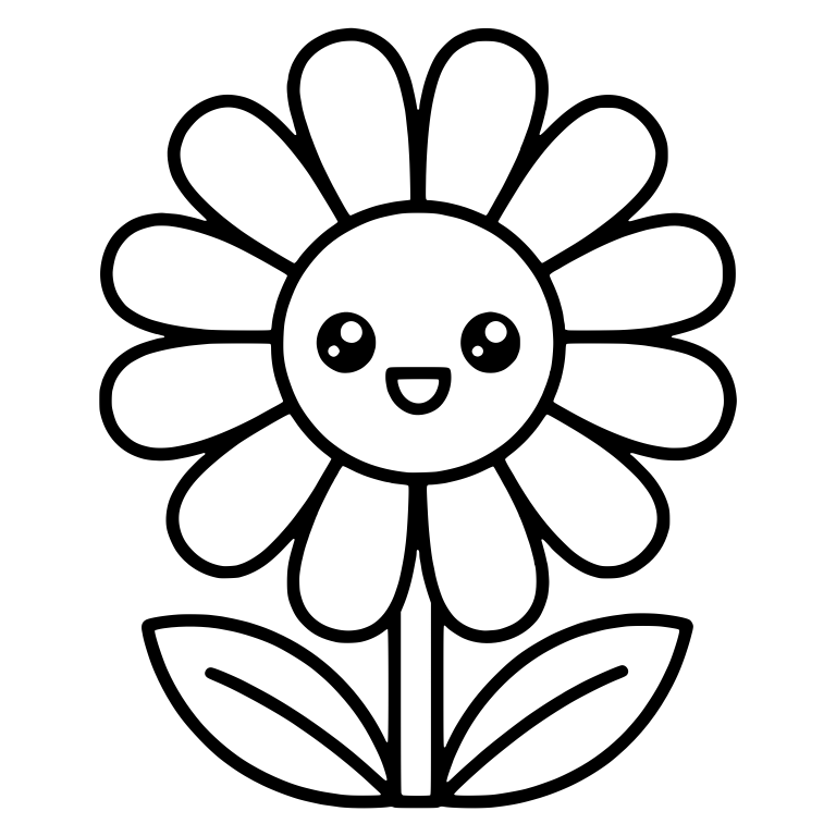 Kawaii Daisy With Big Petals And Two Leaves — free floral SVG cut file