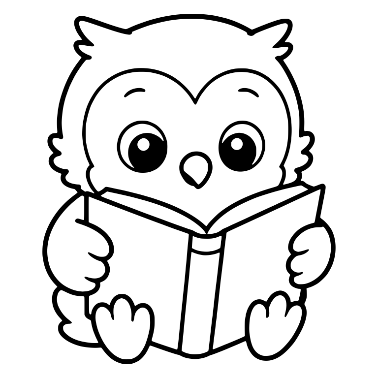 Baby Owl Sitting and Reading an Open Book — free animal SVG cut file