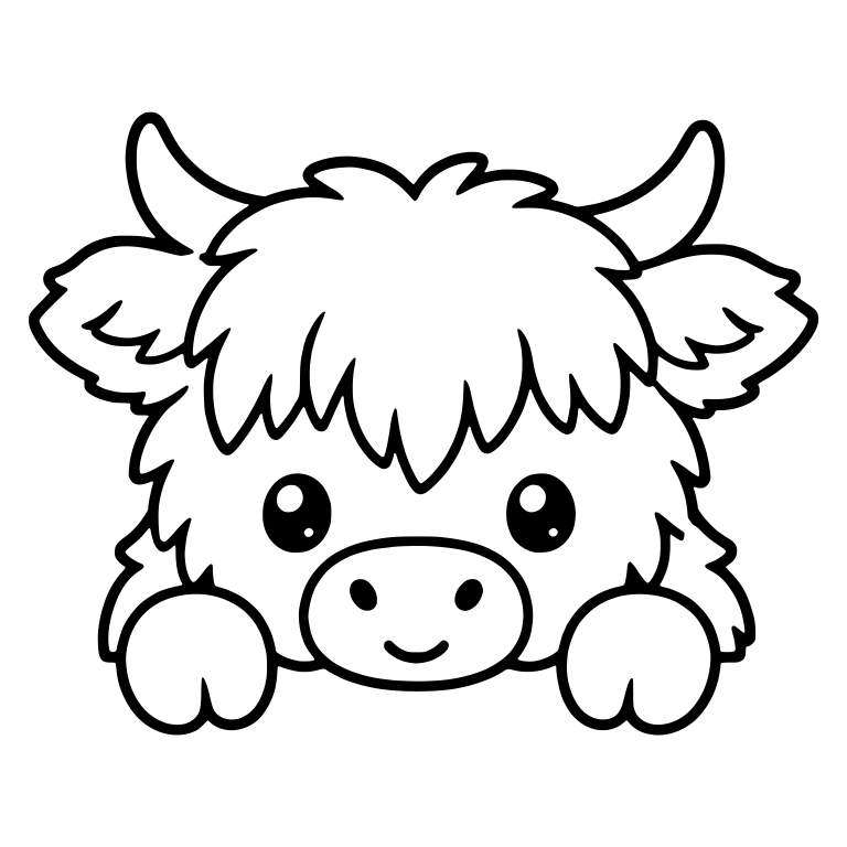 Highland Calf Peeking with Both Hooves Showing — free animal SVG cut file