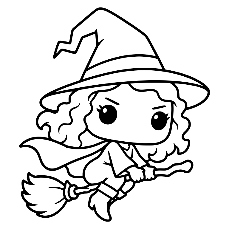 Curly Haired Witch With Cape Riding a Broom — free characters SVG cut file