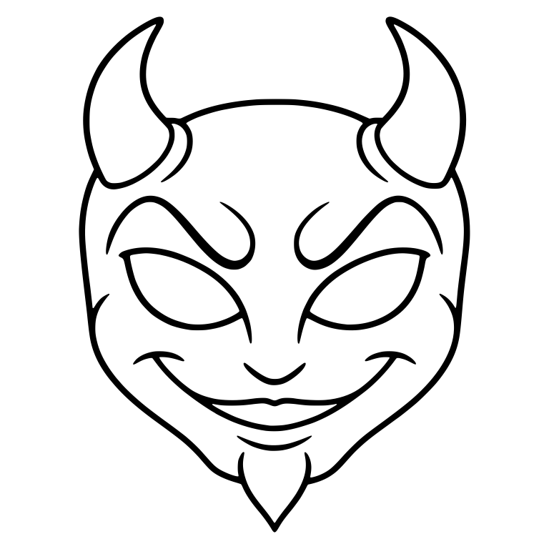 Grinning Devil Mask With Goatee and Curved Horns — free objects SVG cut file