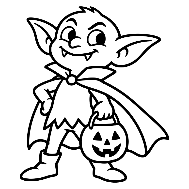 Caped Goblin with Vampire Collar and Pumpkin Bucket — free fantasy-creature SVG cut file