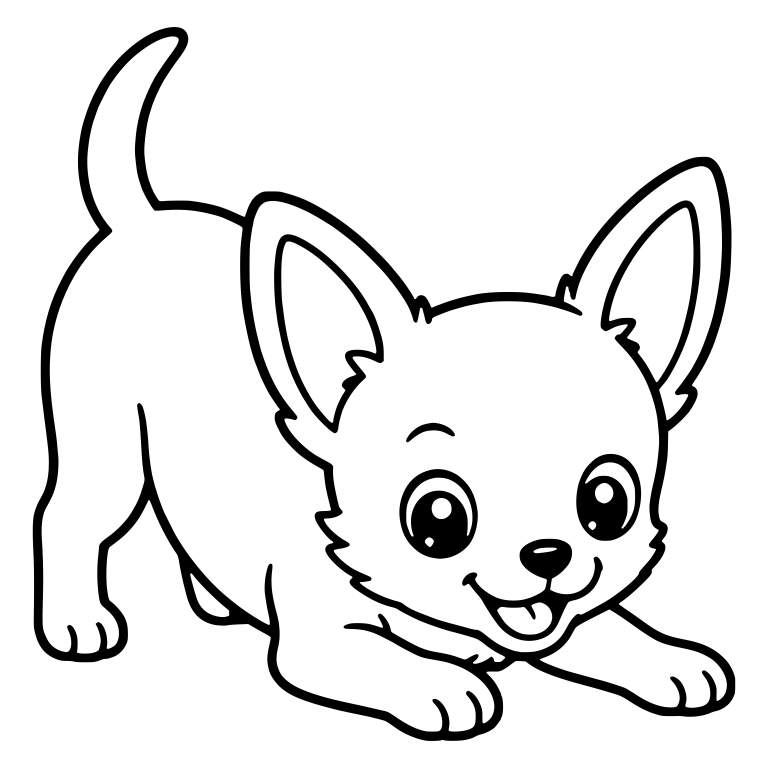 Fluffy Chihuahua Puppy Crouching Playfully With Tail Up — free animal SVG cut file