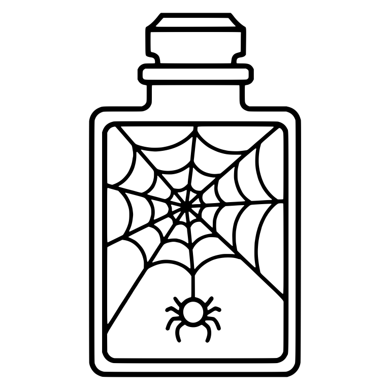Square Bottle with Spiderweb and Dangling Spider — free objects SVG cut file