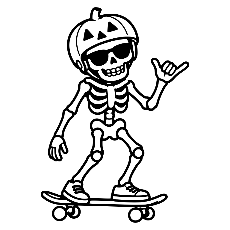Cool Skeleton in Pumpkin Helmet and Shades with Shaka — free skeleton SVG cut file