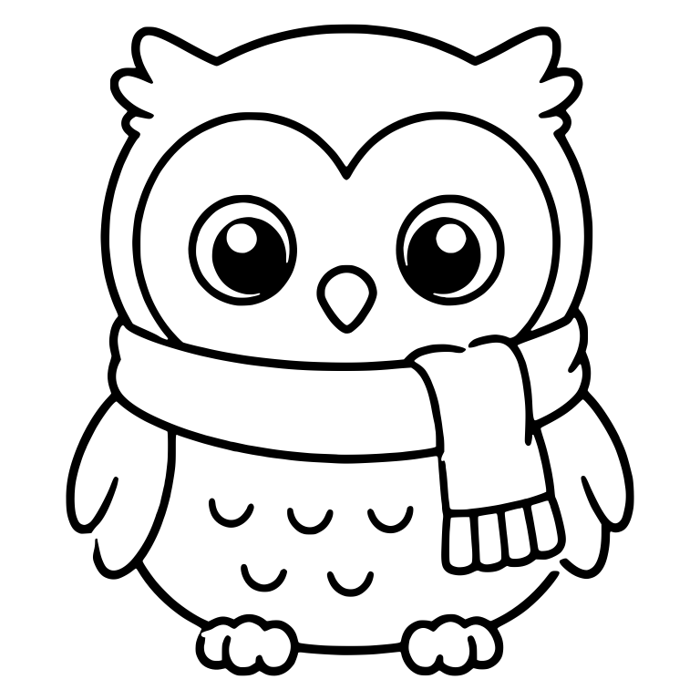 Owl in Wrapped Scarf with Short Fringe on Right Side — free animal SVG cut file