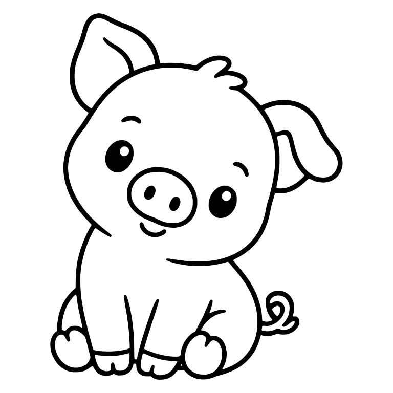 Sitting Piglet with Tilted Head and Curly Tail — free animal SVG cut file