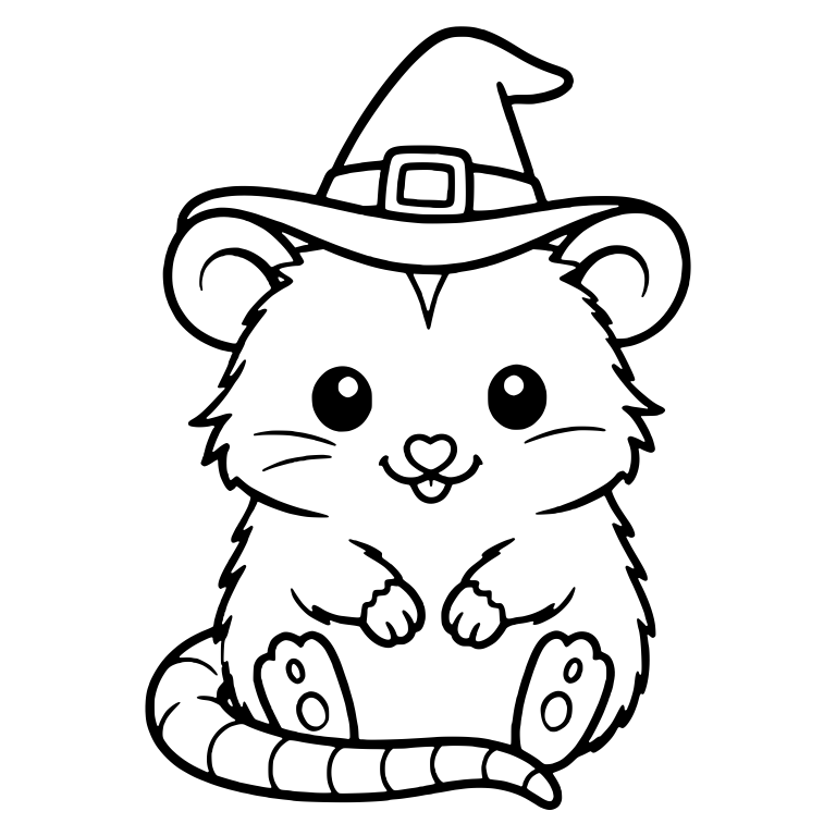 Sitting Opossum in a Witch Hat With Buckle — free animal SVG cut file