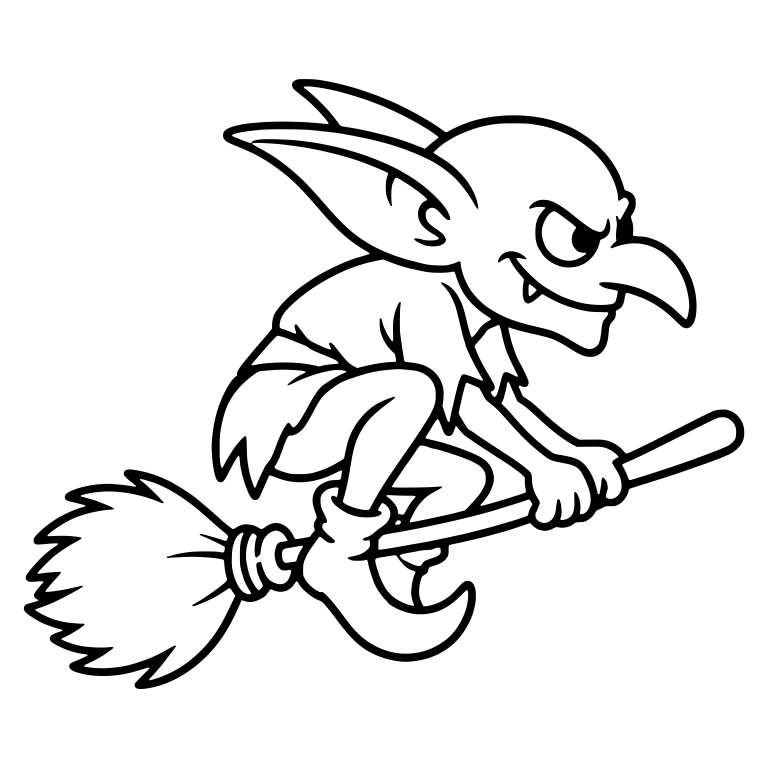 Crouching Goblin Riding a Broomstick — free fantasy-creature SVG cut file