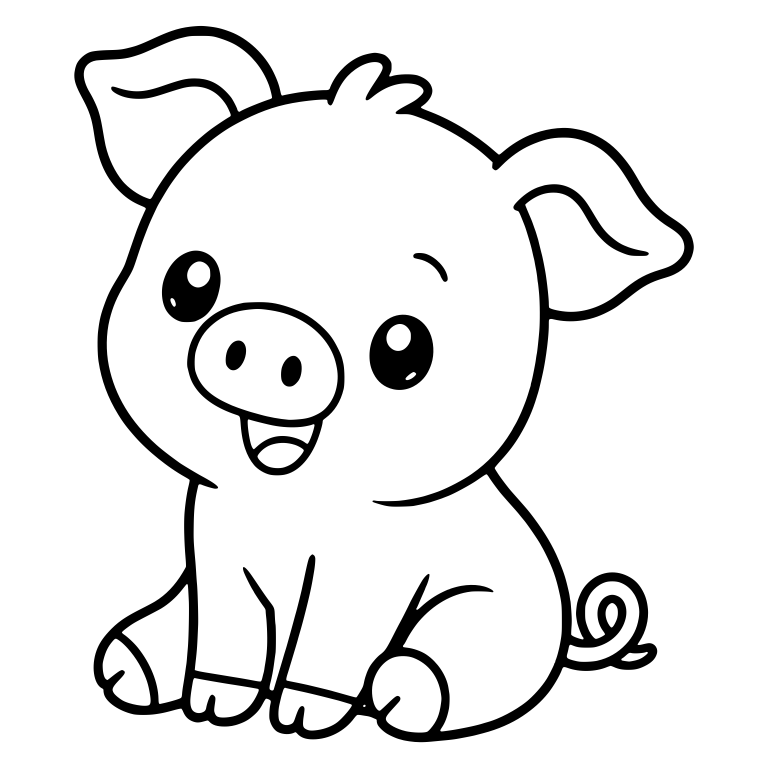 Sitting Piglet with Tilted Head, Open Smile, Curly Tail — free animal SVG cut file