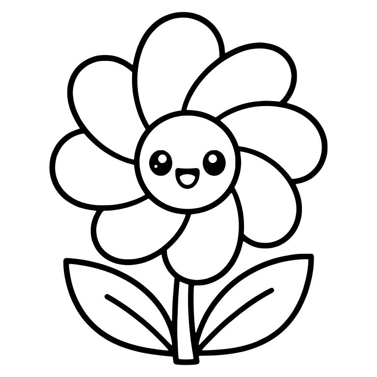 Happy Swirl Petal Flower With Two Leaves — free floral SVG cut file