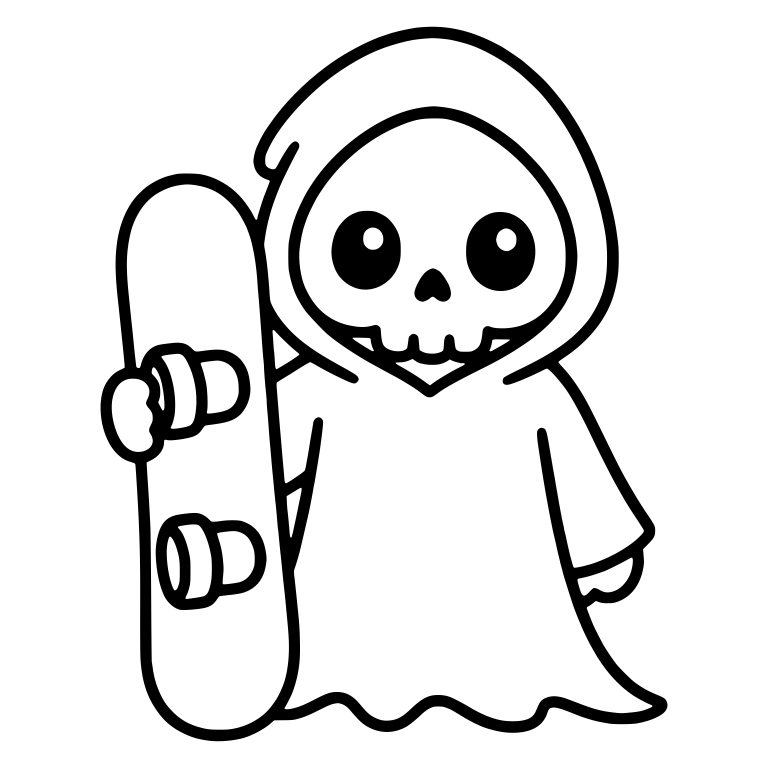 Kawaii Grim Reaper Holding an Upright Snowboard — free characters SVG cut file