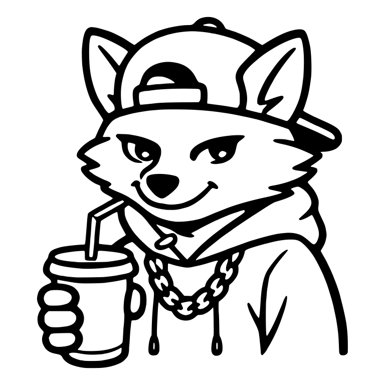 Smirking Fox In Backwards Cap With Chain And Straw Cup — free animal SVG cut file