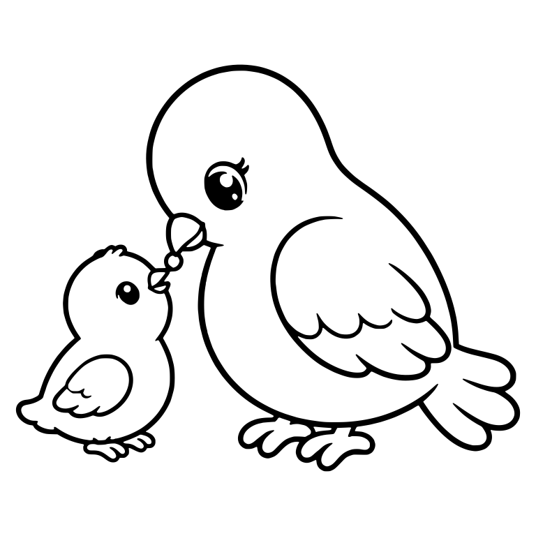 Mother Dove Bending Down to Feed Small Chick — free animal SVG cut file