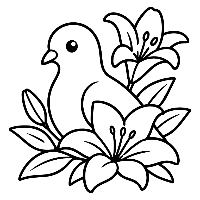Dove Resting Among Blooming Lilies and Leaves — free animal SVG cut file