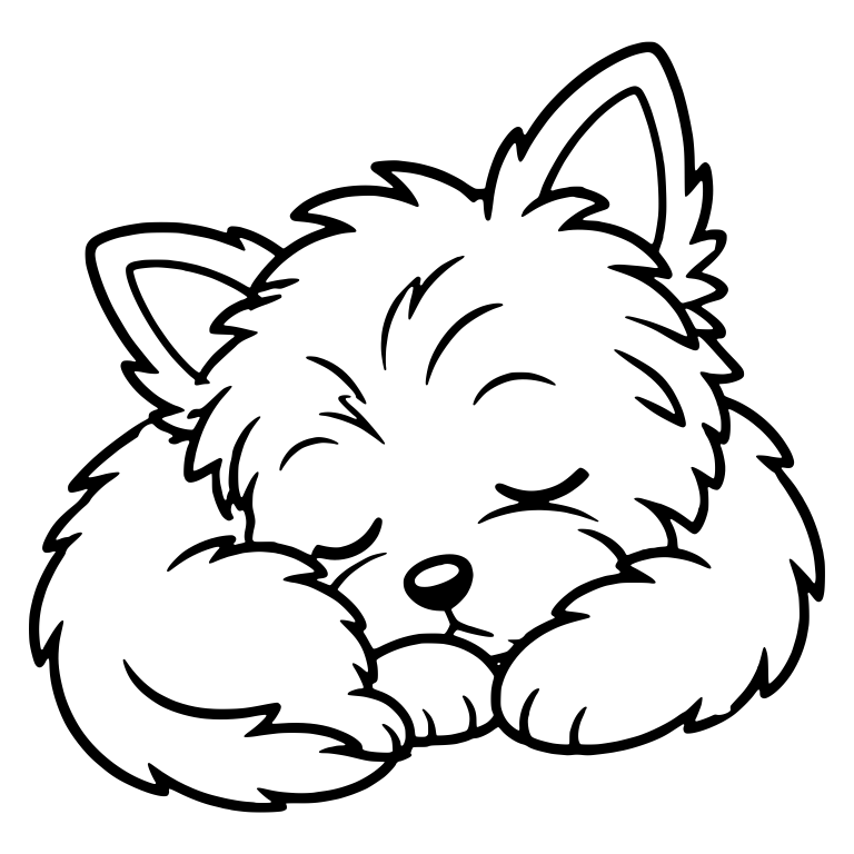 Sleeping Yorkie Puppy Curled Up With Wrapped Tail — free animal SVG cut file