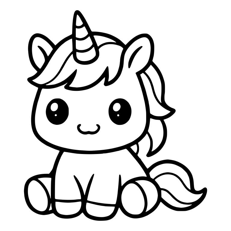 Baby Unicorn Sitting With Spiral Horn and Side Mane — free fantasy-creature SVG cut file