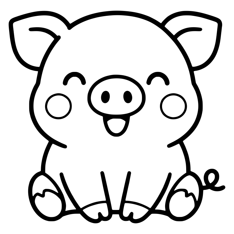 Sitting Piglet with Round Blush Cheeks and Closed Eyes — free animal SVG cut file