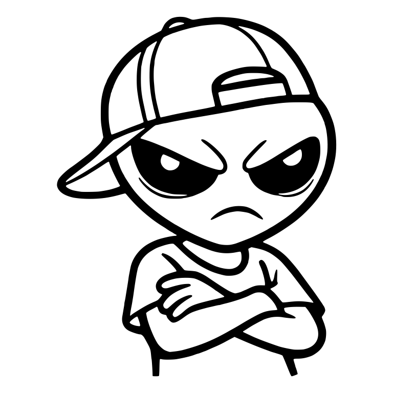 Grumpy Alien in Tilted Baseball Cap With Crossed Arms — free fantasy-creature SVG cut file
