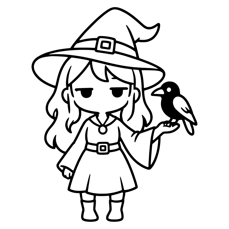 Bored Witch Holding a Crow on Her Hand — free characters SVG cut file
