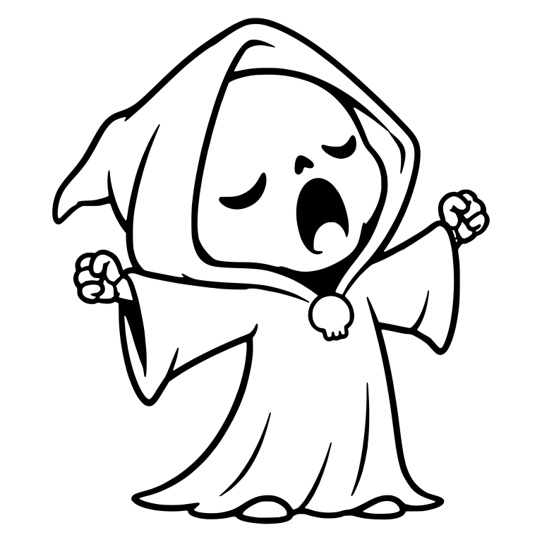 Yawning Grim Reaper Stretching Both Arms, Skull Clasp — free characters SVG cut file