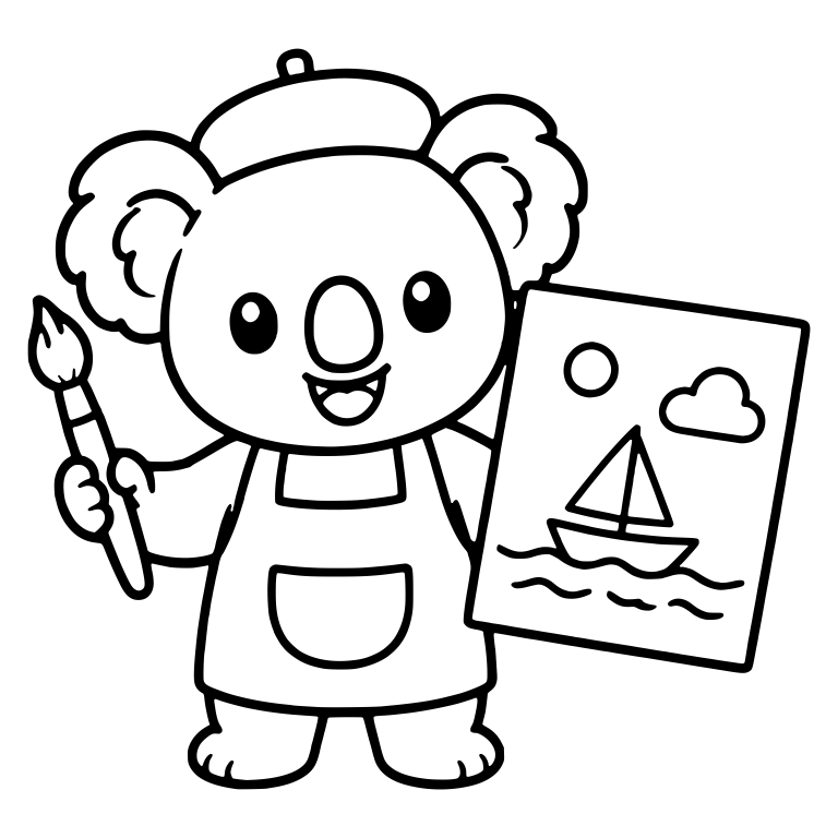 Koala in Beret Showing a Sailboat Painting — free animal SVG cut file