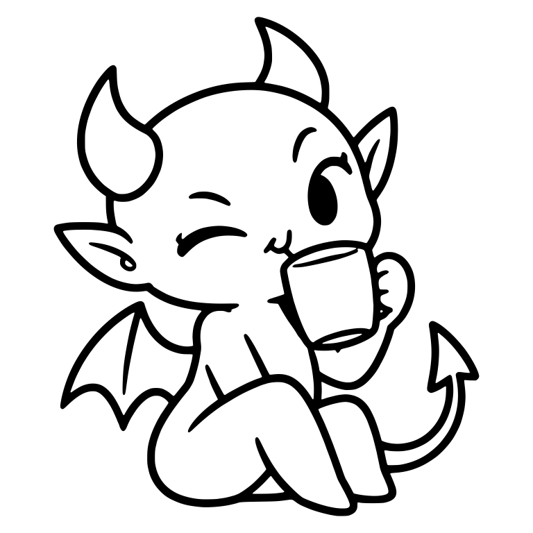 Winking Demon Sipping From a Cup While Sitting — free fantasy-creature SVG cut file