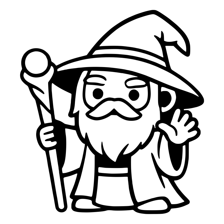 Grumpy Wizard With Knobby Orb Staff Waving — free characters SVG cut file