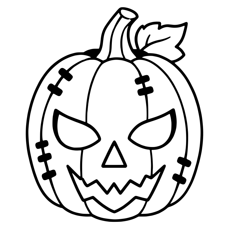 Stitched Jack-o-Lantern With Angry Eyes And Leaf — free holiday SVG cut file
