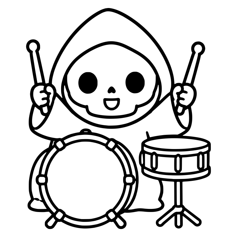 Kawaii Grim Reaper Drummer With Bass Drum and Snare — free characters SVG cut file
