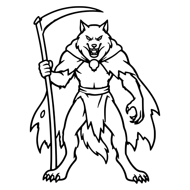 Werewolf With Tall Scythe In Ragged Cape And Loincloth — free fantasy-creature SVG cut file