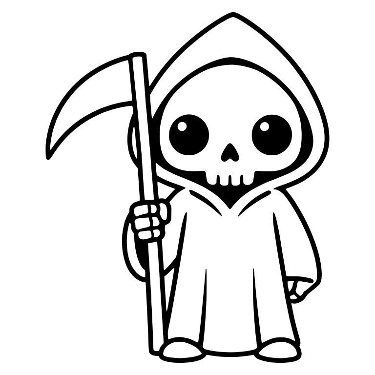 Standing Chibi Grim Reaper Holding a Tall Scythe — free characters SVG cut file