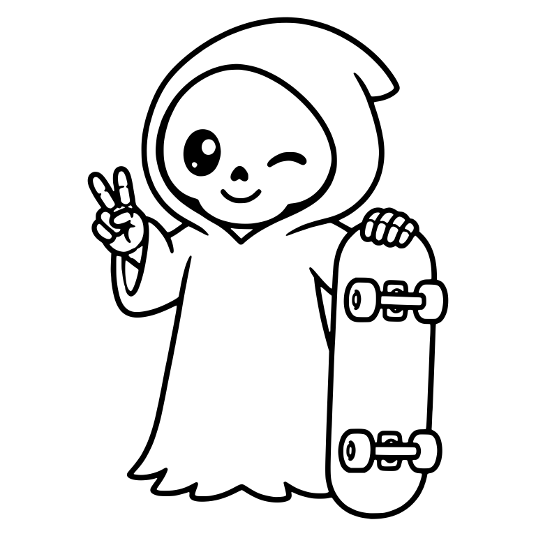 Winking Grim Reaper with Peace Sign and Skateboard — free characters SVG cut file