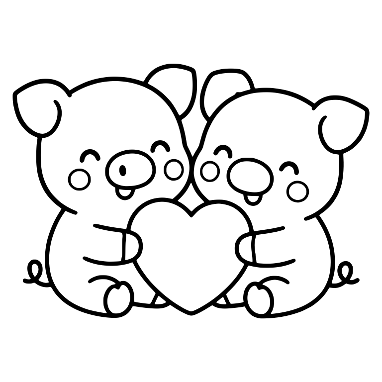 Two Kawaii Piglets Hugging a Big Heart — free animal SVG cut file