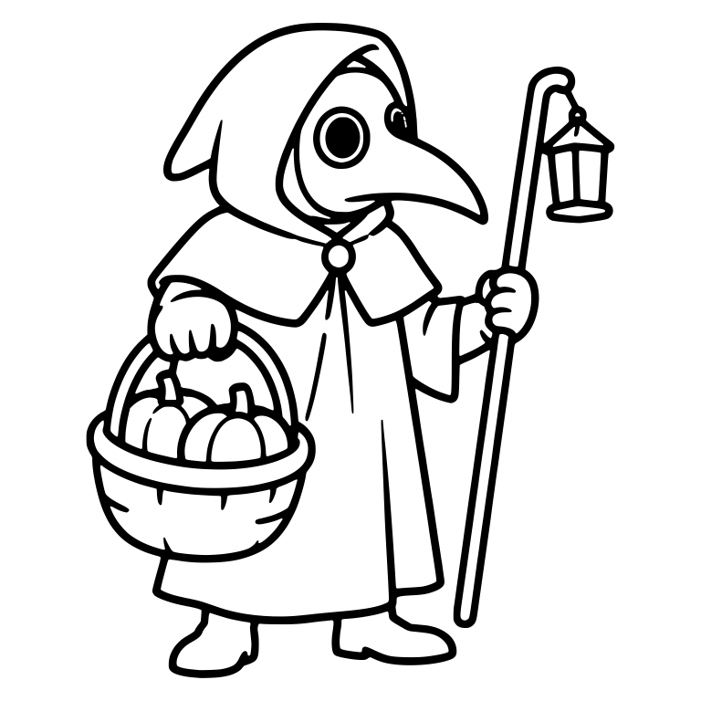 Hooded Plague Doctor with Pumpkin Basket and Lantern — free characters SVG cut file