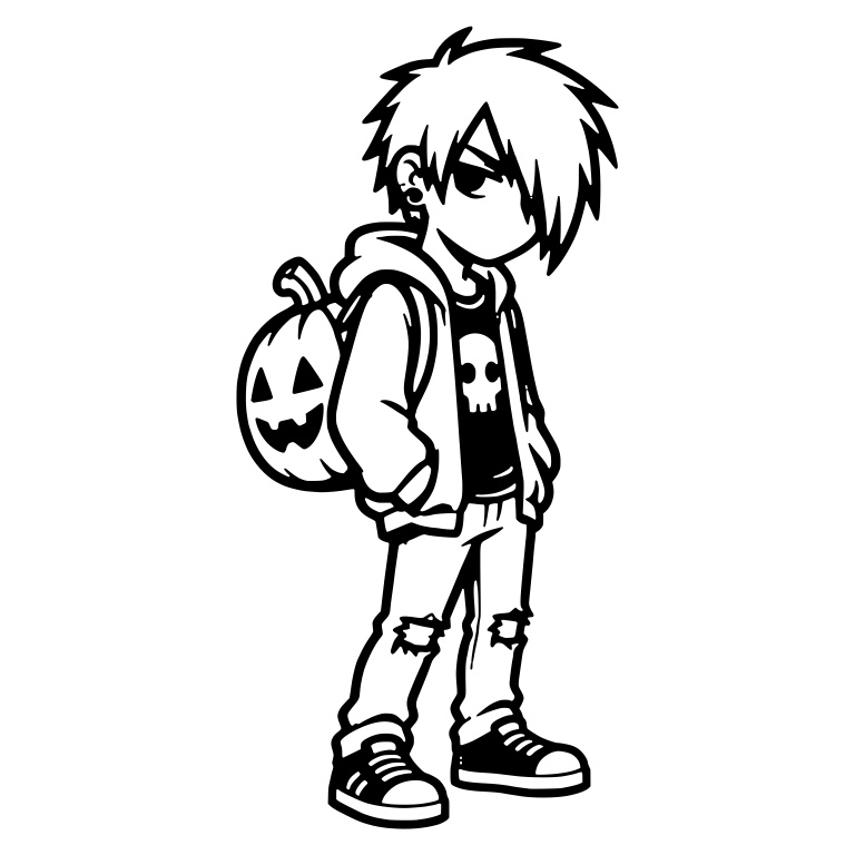 Emo Boy with Pumpkin Backpack and Ripped Jeans — free characters SVG cut file