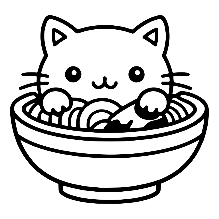 Cat with Long Whiskers Peeking over Ramen Bowl — free animal SVG cut file