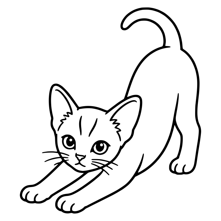 Stretching Kitten With Front Paws Forward and Tail Up — free animal SVG cut file