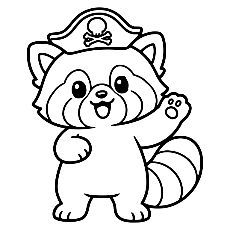 Red Panda Waving in Pirate Hat — free animal SVG cut file